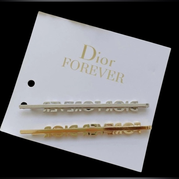 New in Sleeve Dior Set of 2 VIP Gold and Silver Metal Hair Clips Approx 2.5”